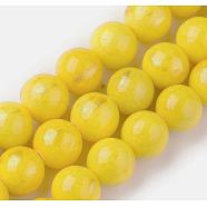 Natural Jade Beads Strands, with Gold Foil, Dyed, Round, Gold, 10mm, Hole: 1.4mm, about 39pcs/strand, 15.55 inch(39.5cm)(X-G-F670-A10-10mm)