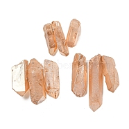 Electroplated Natural Quartz Crystal Graduated Beads Strands, Nuggets, Top Drilled, Light Salmon, 21~43x5~13mm, Hole: 1mm, 3pcs/set(G-P315-A13)