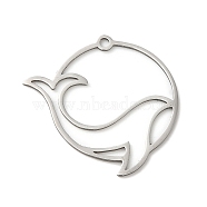 201 Stainless Steel Pendants, Flat Round with Whale, Stainless Steel Color, 28.5x29x1mm, Hole: 1.6mm(STAS-B049-21P)