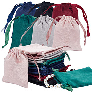 24Pcs 6 Colors Velvet Jewelry Drawstring Bags, with Satin Ribbon, Rectangle, Mixed Color, 10x8x0.3cm, 4pcs/color(TP-HY0001-05A)
