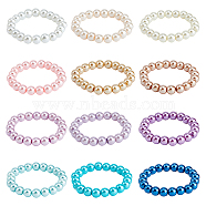 12Pcs 12 Colors Glass Pearl Stretch Bracelets Set, Stackable Kids Bracelets, Mixed Color, Inner Diameter: 1-7/8 inch(4.8cm), 1Pc/color(BJEW-FH00001)