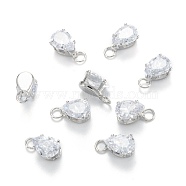 Brass Clear Cubic Zirconia Charms, Long-Lasting Plated, Teardrop, Platinum, 9.5x5x4.5mm, Hole: 2mm(ZIRC-G170-13P)
