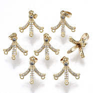 Brass Micro Pave Cubic Zirconia Peg Bails Charms, for Half Drilled Bead, with Brass Snap on Bails and Loop, Nickel Free, Real 18K Gold Plated, Clear, 14x14x14mm, Hole: 4x2mm & 1mm, Pin: 0.7mm(for half drilled beads)(KK-N233-042-NF)