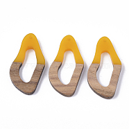 Resin & Walnut Wood Pendants, Twisted Oval, Gold, 38x19.5x4mm, Hole: 2mm(RESI-S358-25H)