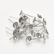 304 Stainless Steel Stud Earring Findings, Half Round, Stainless Steel Color, 4mm, Pin: 0.8mm(STAS-T020-4x12)