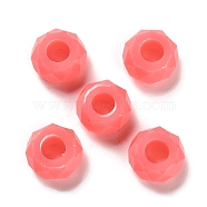Resin European Beads, Large Hole Beads, Faceted, Rondelle, Salmon, 13.5x8mm, Hole: 5.5mm(RESI-B020-06B)
