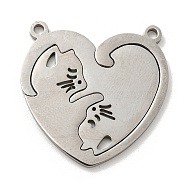 304 Stainless Steel Split Pendants, Heart with Cat Charm, Stainless Steel Color, 29.5x29x1.5mm, Hole: 2mm, 2pcs/set(STAS-H184-01P)