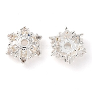 Brass Micro Pave Clear Cubic Zirconia Bead Caps, Flower, 925 Sterling Silver Plated, 9x9x3.5mm, Hole: 1.5mm(KK-K378-47B-S)