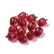 Transparent Korea Acrylic Pendants, Strawberry, Red, 18.8x13.5x13.5mm, Hole: 3mm(OACR-L009-C02)