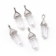 Bullet Glass Pointed Pendants, with Platinum Tone Brass Findings, Lead free and Cadmium Free, Clear, 28~29.5x9~9.5x8mm, Hole: 4.5x3mm(GLAA-K058-02P-08)