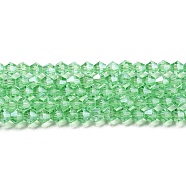 Transparent Electroplate Glass Beads Strands, Pearl Luster Plated, Faceted, Bicone, Light Green, 4x4mm, Hole: 0.8mm, about 87~98pcs/strand, 12.76~14.61 inch(32.4~37.1cm)(GLAA-F029-4mm-C24)