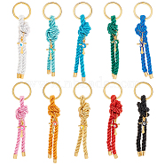 Nylon Thread Keychain with Cross and Evil Eye Charm, with Iron Split Key Rings, Mixed Color, 11cm, 10pcs/set(KEYC-PH01519)