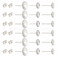 150Pcs 3 Style 304 Stainless Steel Stud Earring Findings, Earring Settings, Flat Round, with 150Pcs Ear Nuts, Stainless Steel Color, 9~14x6~10mm, Pin: 0.4mm, 50pcs/style(DIY-UN0003-16)
