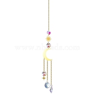 Glass & Brass Pendant Decorations, Hanging Suncatchers, for Home Decoration, Moon Pattern, 430mm(HJEW-PW0002-05D)