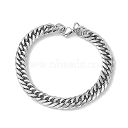 201 Stainless Steel Curb Chain Bracelet with 304 Stainless Steel Clasps for Men Women, Stainless Steel Color, 8-1/8 inch(20.5cm), Link: 11x8.5x2mm(BJEW-M235-02E-P)