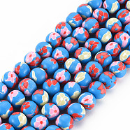 Handmade Polymer Clay Beads Strands, Round, Crimson, 8~9x8mm, Hole: 1.8mm, about 40pcs/strand, 12.80 inch~12.99 inch(32.5~33cm)(CLAY-N008-055-10)