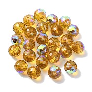 AB Color Plated Glass Beads, Faceted Round, Gold, 8x7mm, Hole: 1.5mm(EGLA-P059-02A-AB17)