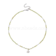 Brass Clover Pendant Necklace, Natural Peridot & Synthetic Hematite Beaded Necklace, Platinum, 16.50 inch(41.9cm)(NJEW-JN04325-02)