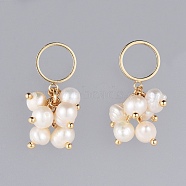 Dangle Stud Earrings, Cluster Earrings, with Natural Freshwater Pearl Beads, Brass Findings and Plastic Ear Nuts, Real 18K Gold Plated, 27mm, Pin: 0.8mm(EJEW-JE03655)