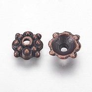 Tibetan Style Alloy Caps, Lead Free and Cadmium Free, Red Copper, 8x3mm, Hole: 1mm(RLF0664Y)