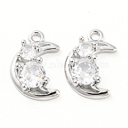 Clear Glass Charms, with Brass Finding, Crescent Moon, Real Platinum Plated, 11x7x2.5mm, Hole: 1mm(KK-E090-26P)
