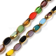 Electroplate Glass Beads Strands, Faceted, Oval, Golden Plated, Mixed Color, 7x4x3.5mm, Hole: 1mm, about 50pcs/strand, 12.99''(33cm)(GLAA-K061-02)