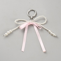 Alloy Keychains, with Resin Bowknot, Pink, 13x15cm(KEYC-WH0003-12A)