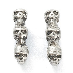 304 Stainless Steel Slide Charms/Slider Beads, For Leather Cord Bracelet Making, Oval with Skull, Antique Silver, 12.5x7x3.5mm, Inner Diameter: 8.5x3.5mm(STAS-I181-027AS)