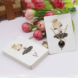 Rectangle Paper Necklace Display Cards, Jewelry Display Cards for Necklace Storage, White, Dancer Pattern, 7x5x0.05cm, Hole: 1mm(CDIS-C004-05C)