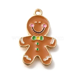 Christmas Theme Alloy Enamel Pendants, Gingerbread Man Charm, Light Gold, 24.5x15.5x2mm, Hole: 1.6mm(ENAM-Q509-02KCG-05)