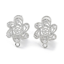 Hollow Star Brass Micro Pave Cubic Zirconia Stud Earrings Finding, with Horizontal Loops, Cadmium Free & Lead Free, Platinum, 18x14mm, Hole: 1.5mm, Pin: 0.8mm(KK-E083-08P)