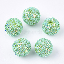 Acrylic Beads, Glitter Beads,with Sequins/Paillette, Round, Aquamarine, 12x11mm, Hole: 2mm(SACR-T345-01A-06)