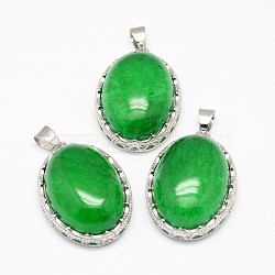 Natural Malaysia Jade Pendants, with Brass Findings, Oval, Platinum, 30x21x10~11mm, Hole: 6x4mm(X-G-D851-19)