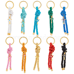 Nylon Thread Keychain with Cross and Evil Eye Charm, with Iron Split Key Rings, Mixed Color, 11cm, 10pcs/set(KEYC-PH01519)