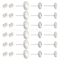 150Pcs 3 Style 304 Stainless Steel Stud Earring Findings, Earring Settings, Flat Round, with 150Pcs Ear Nuts, Stainless Steel Color, 9~14x6~10mm, Pin: 0.4mm, 50pcs/style(DIY-UN0003-16)