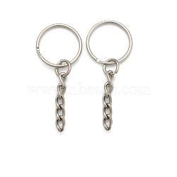 Iron Split Key Rings, with Chains, Keychain Clasp Findings, Platinum, 15x2.4mm, Inner Diameter: 12.6mm(IFIN-P018-01A-P)