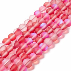 Synthetic Moonstone Beads Strands, Frosted, Round, Red, 8mm, Hole: 1mm, about 43~47pcs/strand, 14.37''~15.08''(36.5~38.3cm)(G-E573-01B-10)