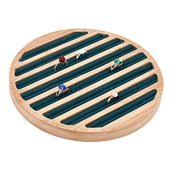 8-Slot Flat Round Bamboo Finger Ring Display Plates, Earring Organizer Holder with Velvet, Dark Green, 20.1x1.75cm(RDIS-WH0009-016B)