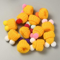 Woolen Crochet Mini Hat with Double Pom Pom Ball, Ornament Accessories, Gold, 35x31x28mm(DIY-WH0032-56J)