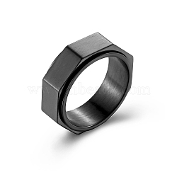 Plain Octagon Stainless Steel Rotating Finger Ring, Fidget Spinner Ring for Calming Worry Meditation, Black, US Size 9(18.9mm)(PW-WG48704-15)