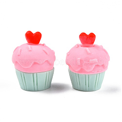 Opaque Resin Decoden Cabochons, Imitation Food, Cupcake with Heart, Hot Pink, 22~22.5x17~18x17~18mm(CRES-N022-170)