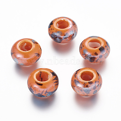 Handmade Porcelain Rondelle Beads, Pearlized, Orange Red, 15x10mm, Hole: 6mm(X-PORC-Q209-15mm-9)