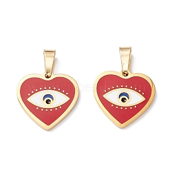 Ion Plating(IP) 304 Stainless Steel Enamel Pendants, Heart with Eye, Golden, 15x15x1.5mm, Hole: 5x2.5mm(STAS-A056-13G)