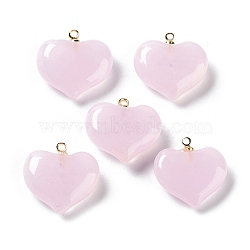 Handmade Lampwork Pendants, with Rack Plating Golden Tone Brass Findings, Long-Lasting Plated, Heart Charm, Pearl Pink, 18.5x17x6.5mm, Hole: 1.4mm(LAMP-G160-01A)