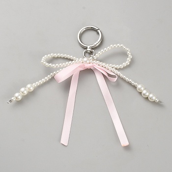Alloy Keychains, with Resin Bowknot, Pink, 13x15cm