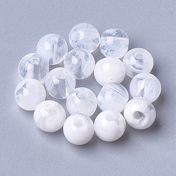 Acrylic Beads, Imitation Gemstone, Round, Clear & White, 5x4.5mm, Hole: 1.4mm
