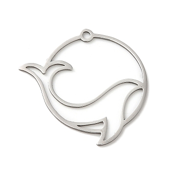 201 Stainless Steel Pendants, Flat Round with Whale, Stainless Steel Color, 28.5x29x1mm, Hole: 1.6mm
