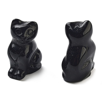 Natural Obsidian Carved Figurines, for Home Office Desktop Decoration, Cat, 10.5~13x16~18x21.5~23.5mm