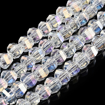 Electroplate Glass Beads Strands, AB Color Plated, Faceted, Round, Clear AB, 4~4.5x3.5mm, Hole: 1mm, about 100pcs/strand, 13.7 inch