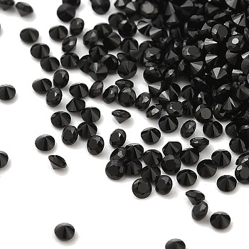 Cubic Zirconia Cabochons, Faceted Diamond, Black, 1.2x1mm